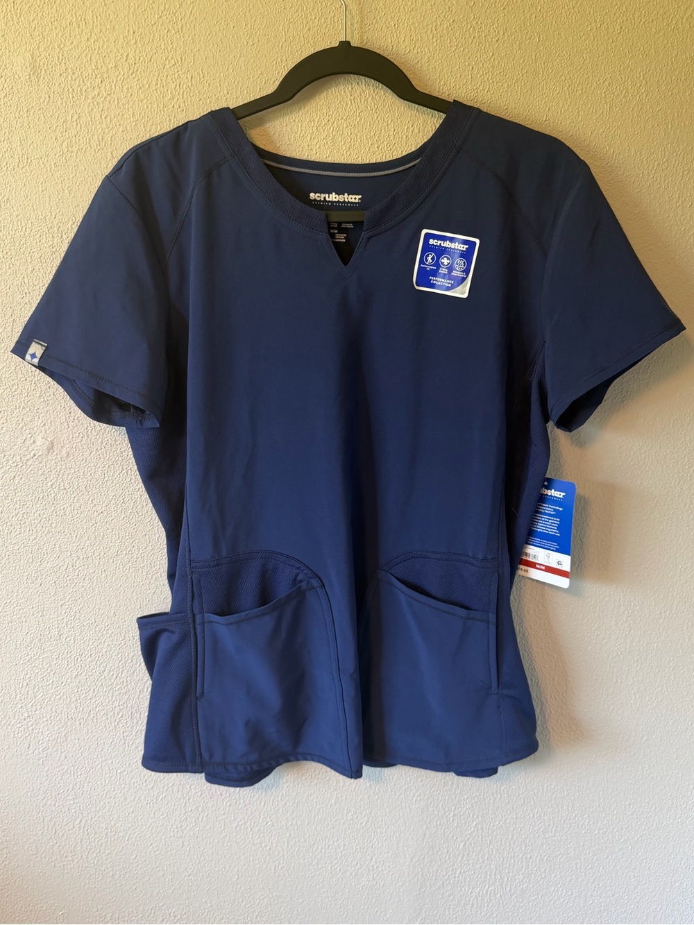 NWT Scrubstar Navy Blue Scrub Top Size Medium Stretch V-Neck Medical Uniform
